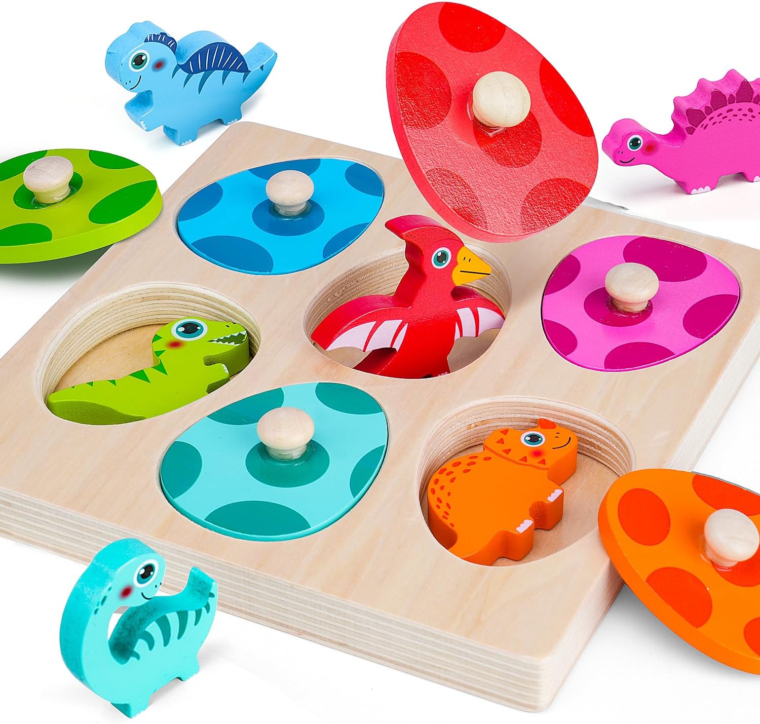 Kids Nature Education - Dinossauro de madeira quebra-cabeça brinquedos montessori